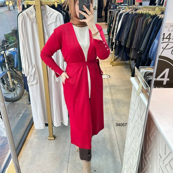 34057 Kol Kısmı Düğmeli Kemerli Hırka - Görsel 7