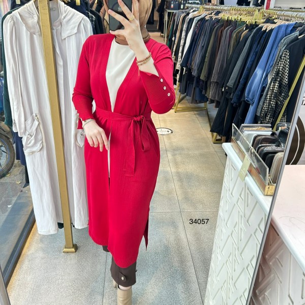 34057 Kol Kısmı Düğmeli Kemerli Hırka - Görsel 8