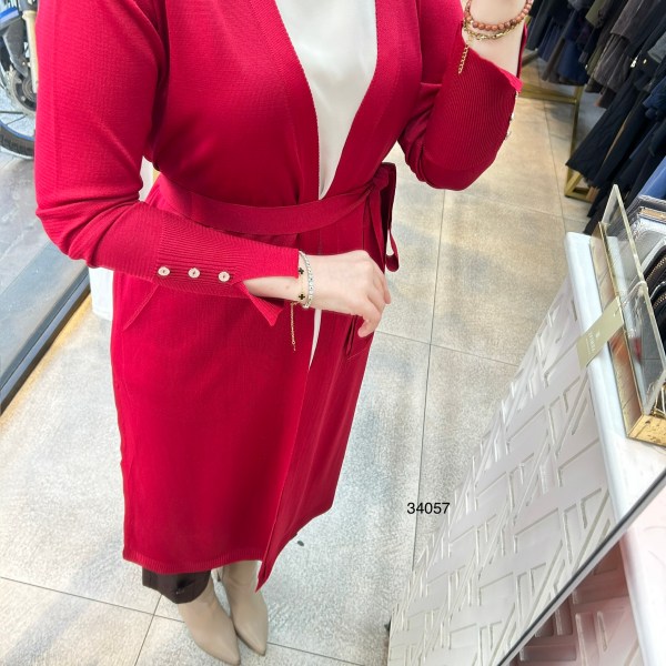 34057 Kol Kısmı Düğmeli Kemerli Hırka - Görsel 5