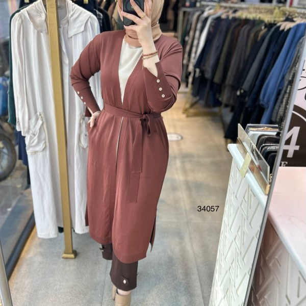 34057 Kol Kısmı Düğmeli Kemerli Hırka - Görsel 4