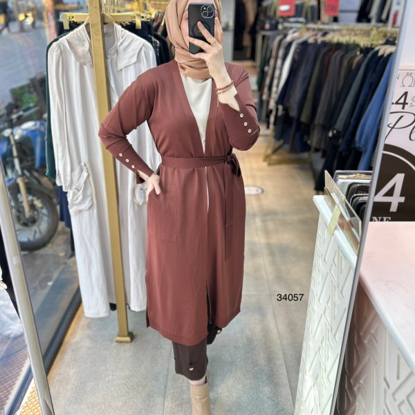 34057 Kol Kısmı Düğmeli Kemerli Hırka - Görsel 1