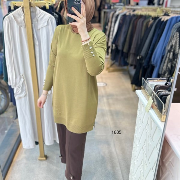 1685 Yaprak Desenli Merserize Triko - Görsel 5