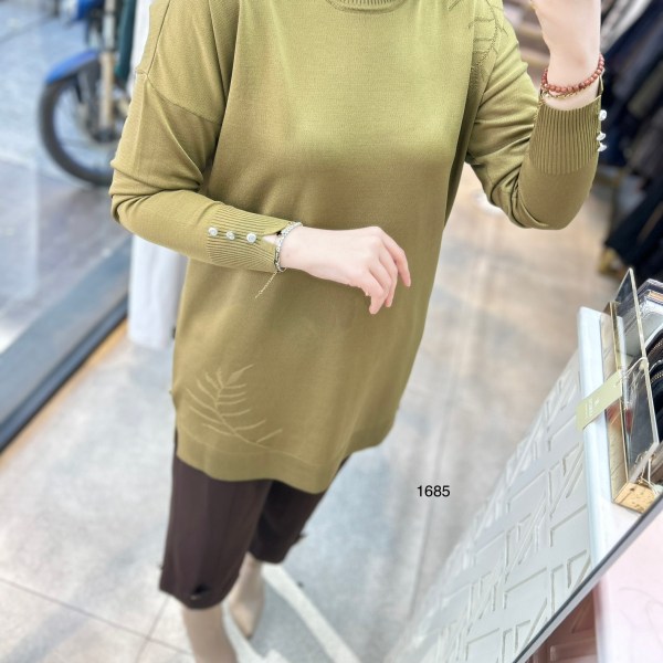 1685 Yaprak Desenli Merserize Triko - Görsel 4