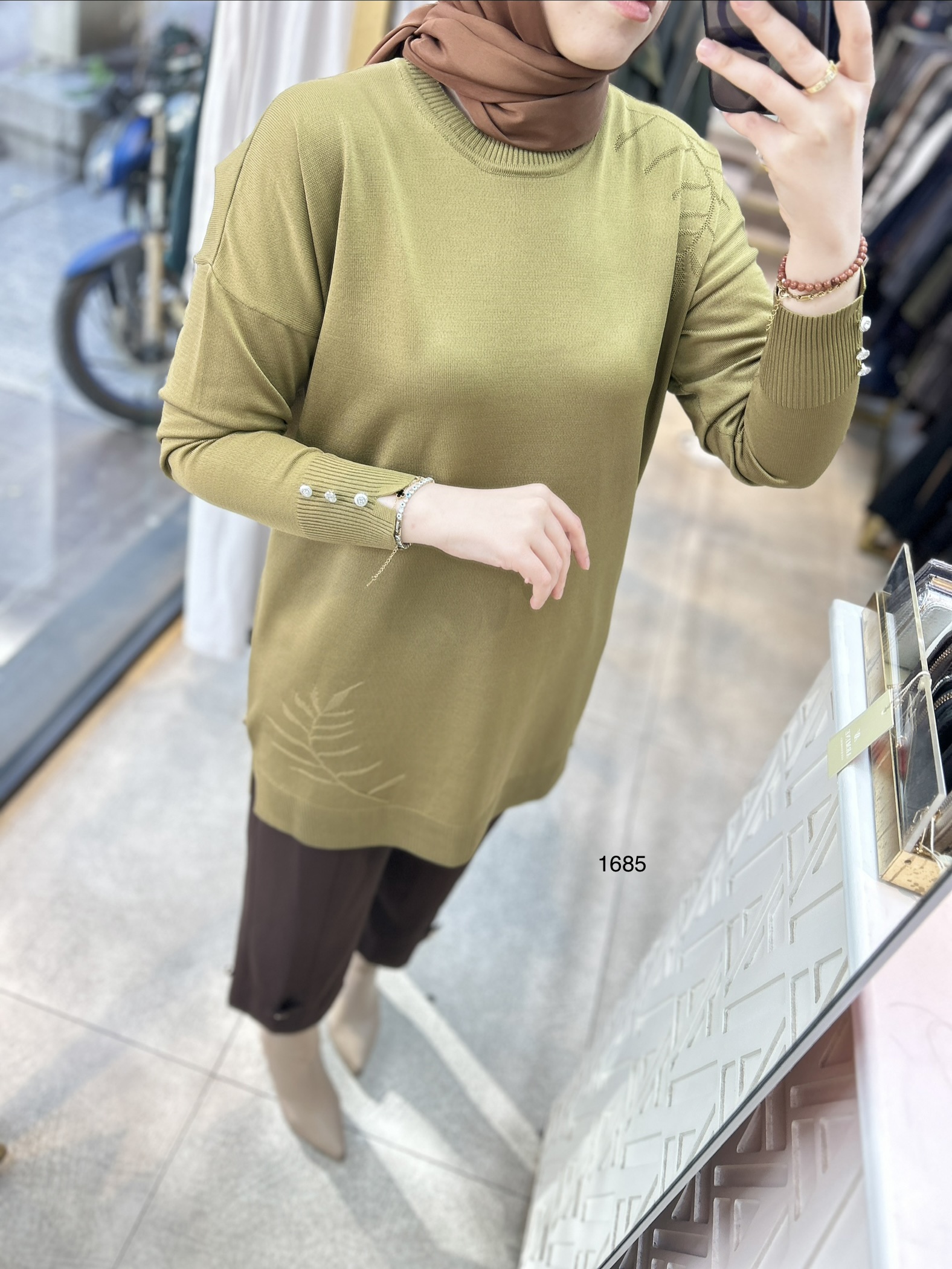 1685 Yaprak Desenli Merserize Triko - Görsel 4