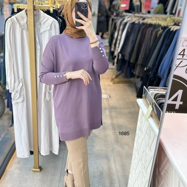 1685 Yaprak Desenli Merserize Triko - Görsel 1