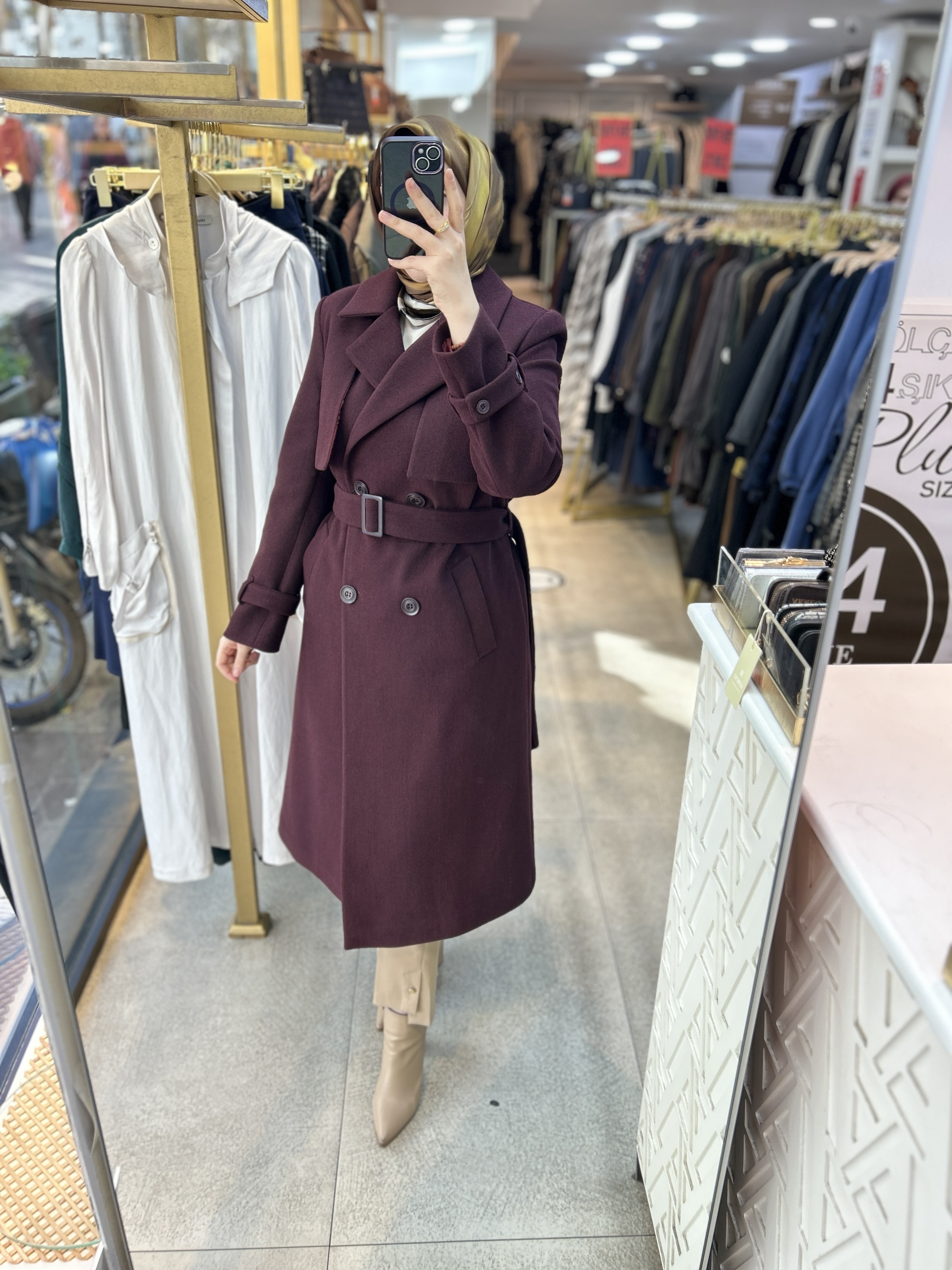 4203 Çift Düğmeli Kemerli Kaşe - Görsel 1