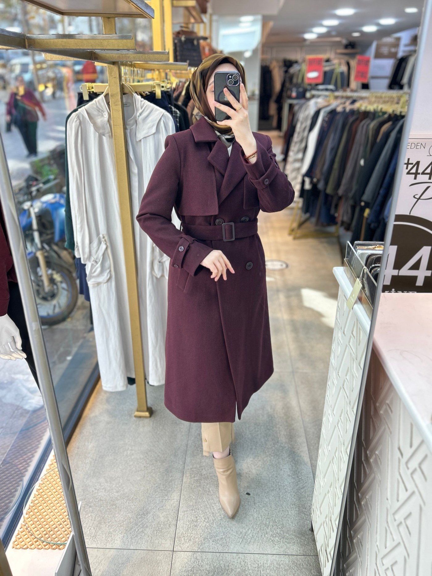 4203 Çift Düğmeli Kemerli Kaşe