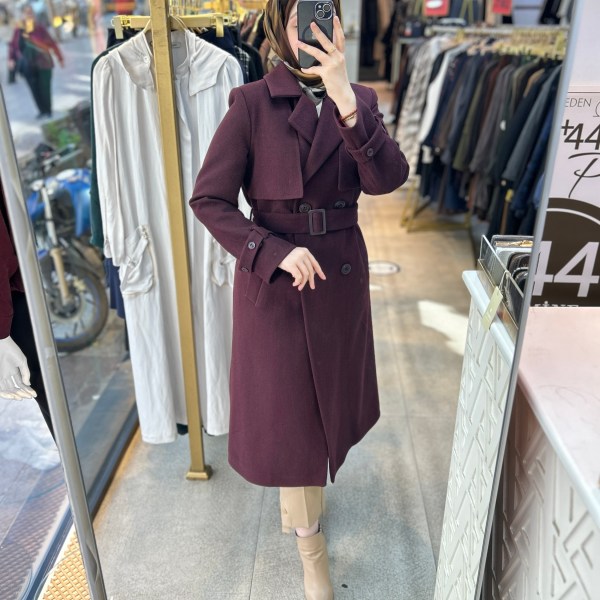 4203 Çift Düğmeli Kemerli Kaşe - Görsel 2