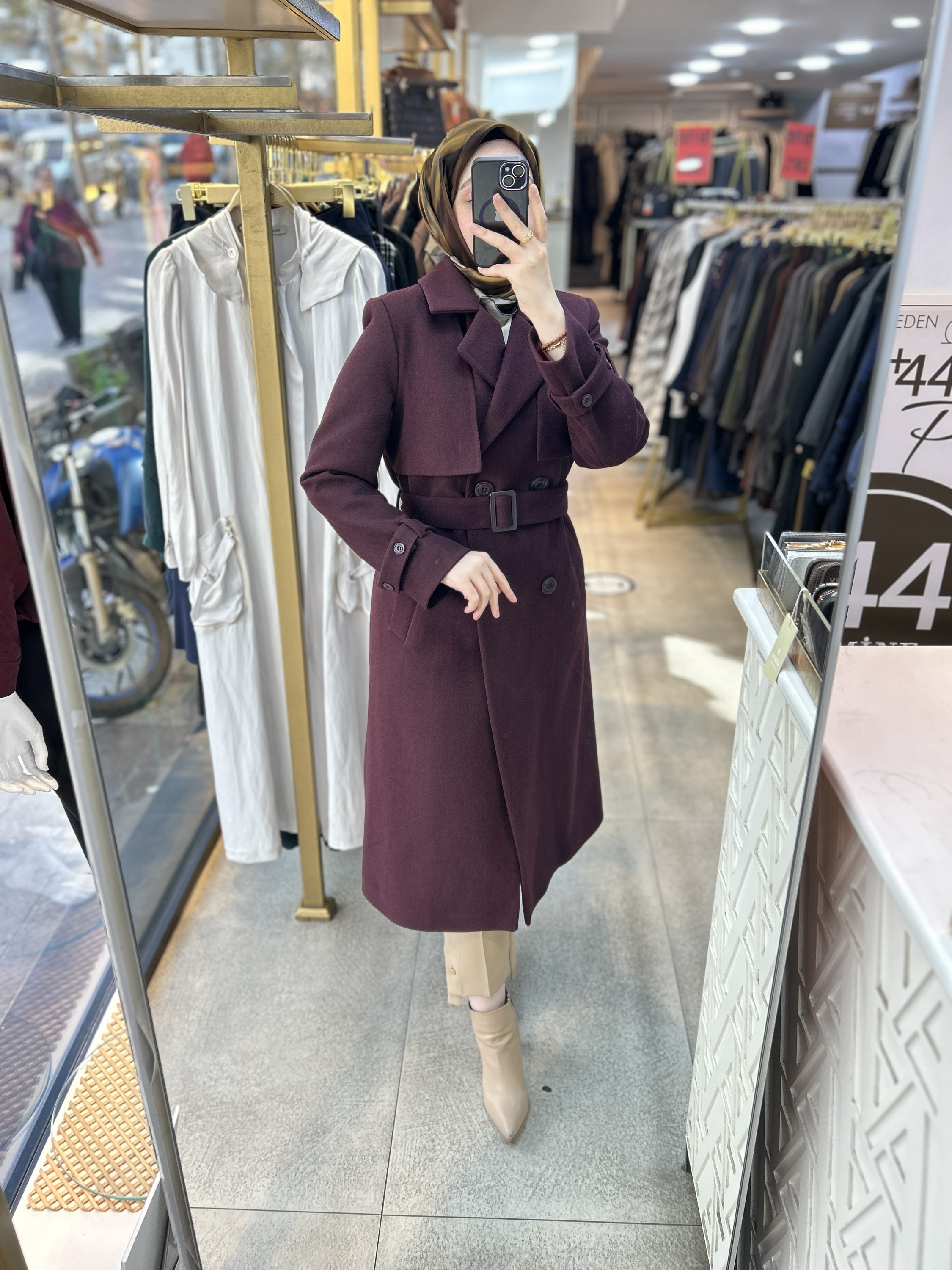 4203 Çift Düğmeli Kemerli Kaşe - Görsel 2