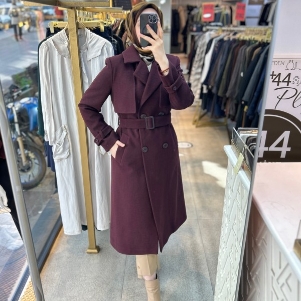 4203 Çift Düğmeli Kemerli Kaşe - Görsel 3