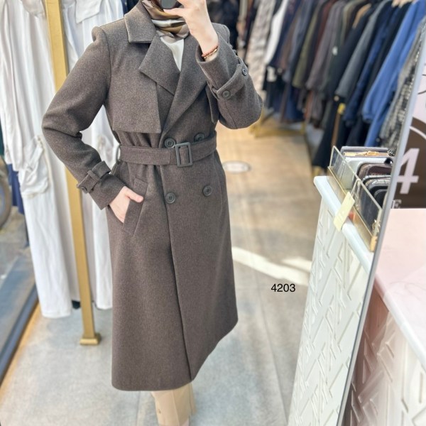 4203 Çift Düğmeli Kemerli Kaşe - Görsel 8