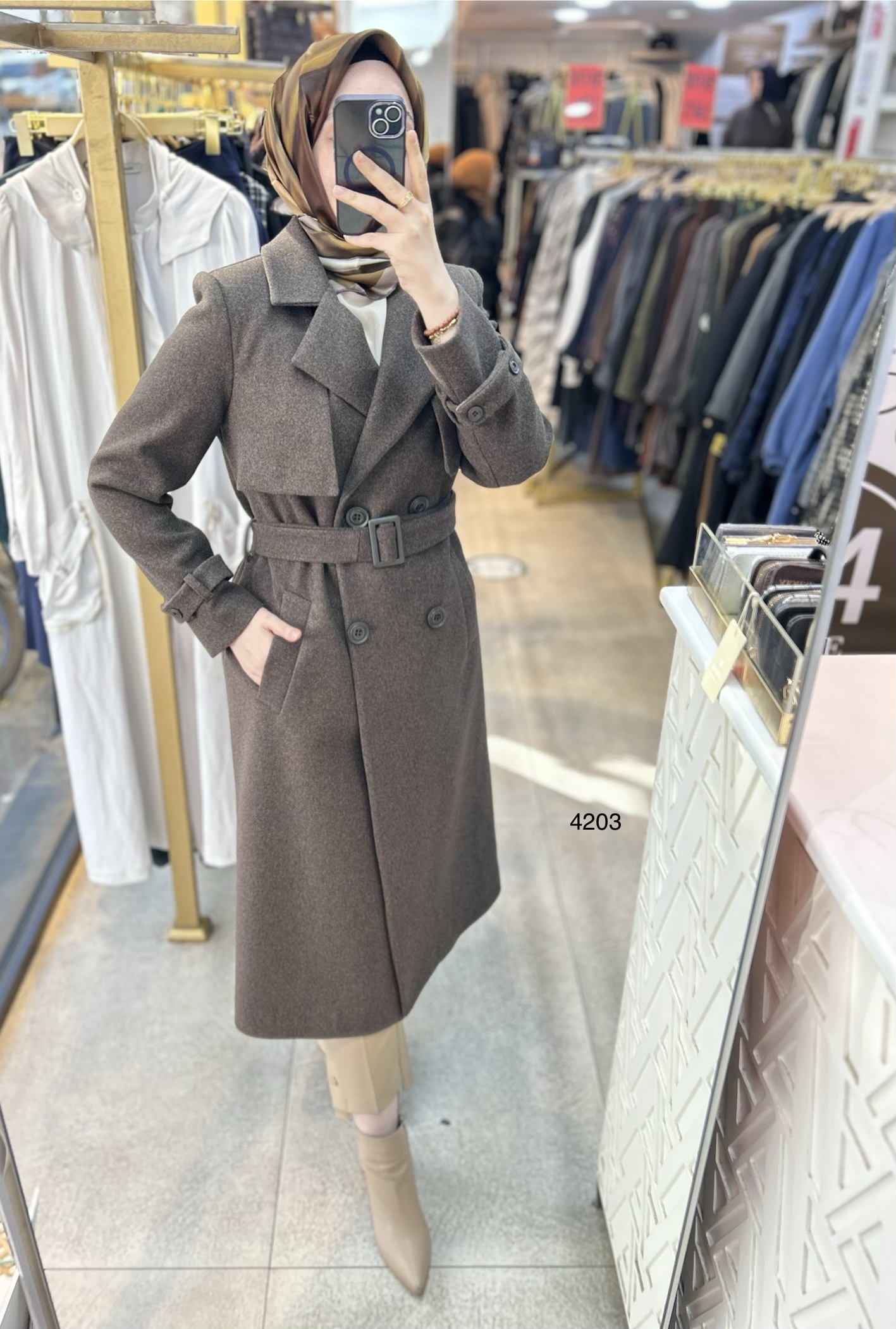 4203 Çift Düğmeli Kemerli Kaşe - Görsel 8