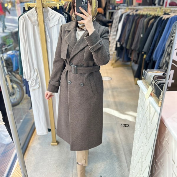 4203 Çift Düğmeli Kemerli Kaşe - Görsel 7