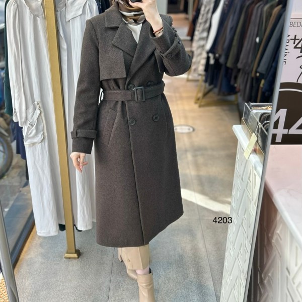 4203 Çift Düğmeli Kemerli Kaşe - Görsel 4