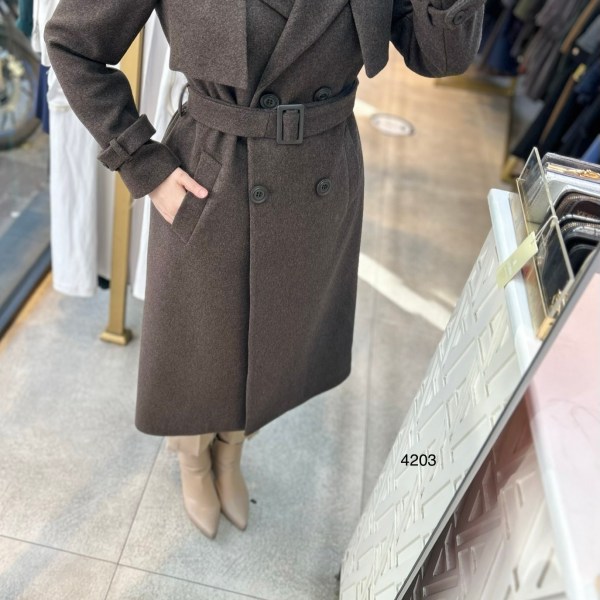 4203 Çift Düğmeli Kemerli Kaşe - Görsel 5