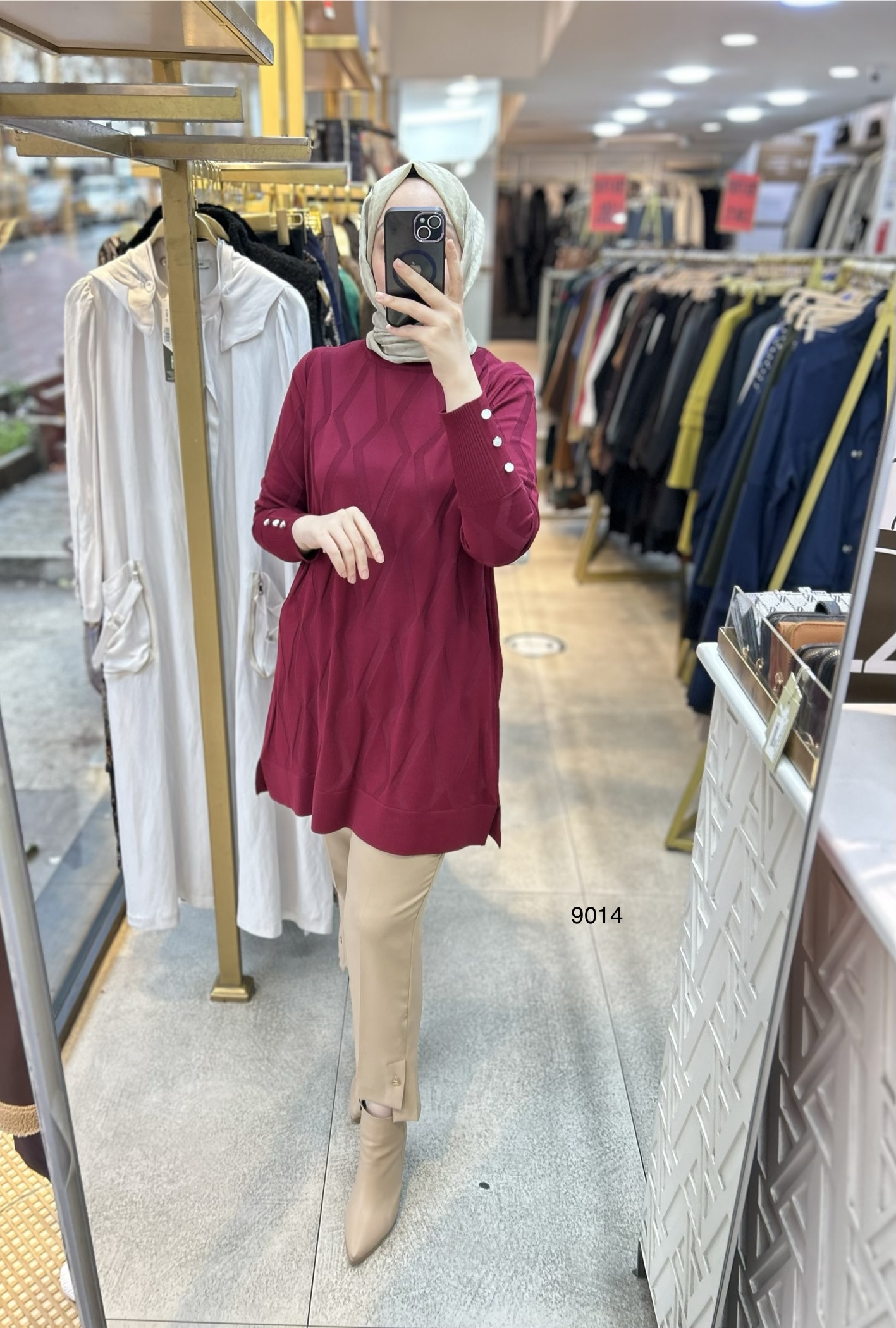 9014 Geometrik Desen Merserize Tunik - Görsel 1