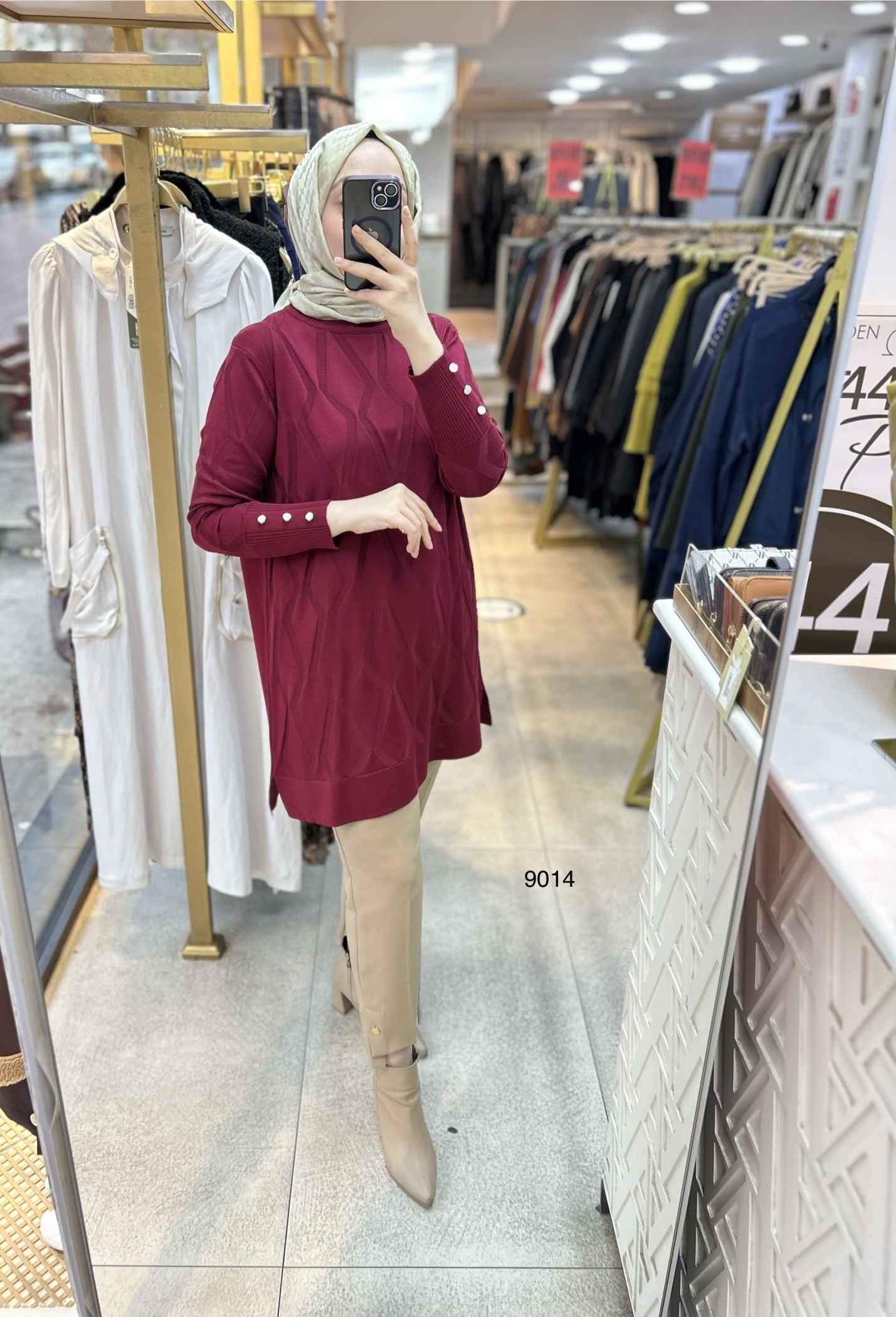 9014 Geometrik Desen Merserize Tunik - Görsel 3