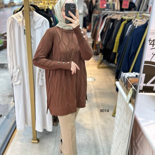 9014 Geometrik Desen Merserize Tunik - Görsel 6