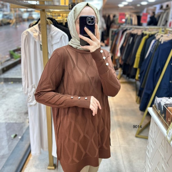 9014 Geometrik Desen Merserize Tunik - Görsel 8