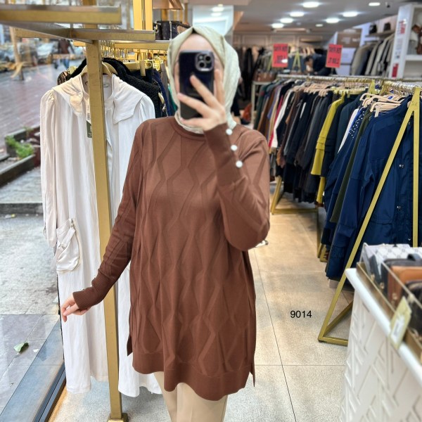 9014 Geometrik Desen Merserize Tunik - Görsel 9