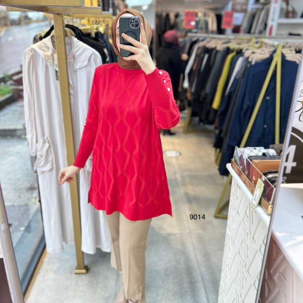 9014 Geometrik Desen Merserize Tunik - Görsel 19