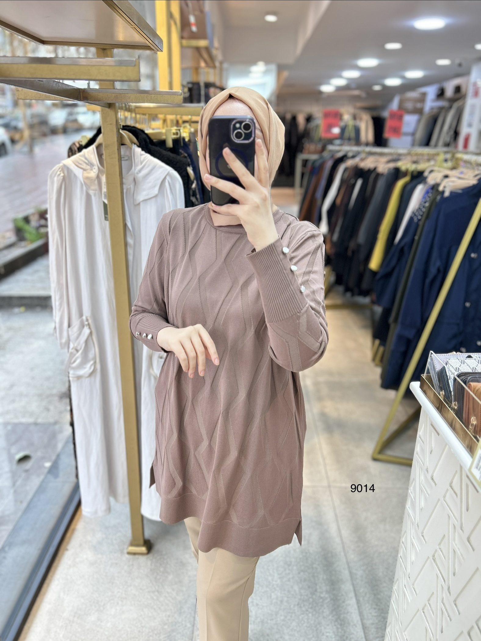 9014 Geometrik Desen Merserize Tunik - Görsel 14