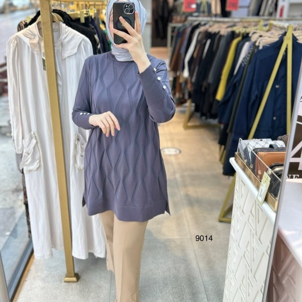 9014 Geometrik Desen Merserize Tunik - Görsel 12