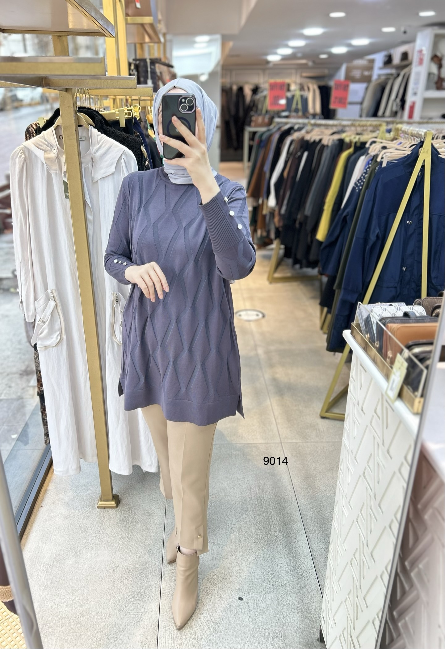 9014 Geometrik Desen Merserize Tunik - Görsel 11