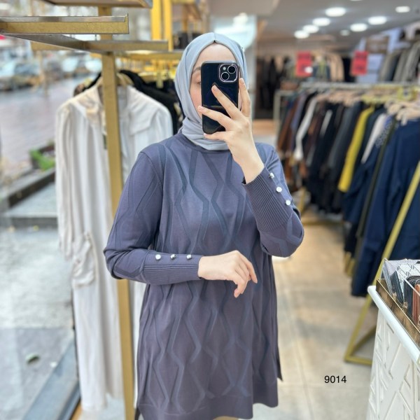 9014 Geometrik Desen Merserize Tunik - Görsel 13