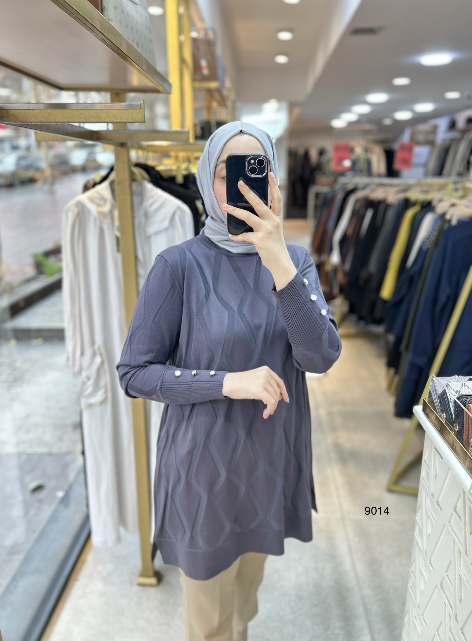 9014 Geometrik Desen Merserize Tunik - Görsel 13