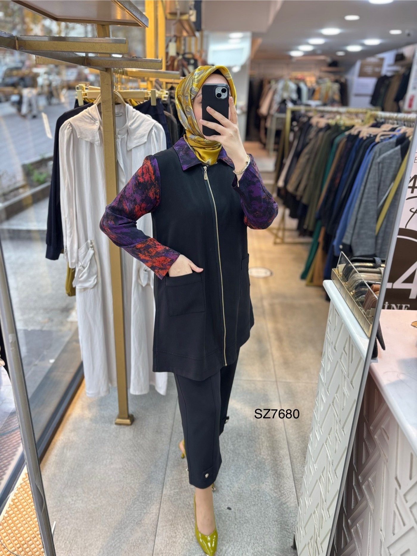 Selma Zaferoğlu SZ7680 Kolları Desenli Fermuarlı Tunik