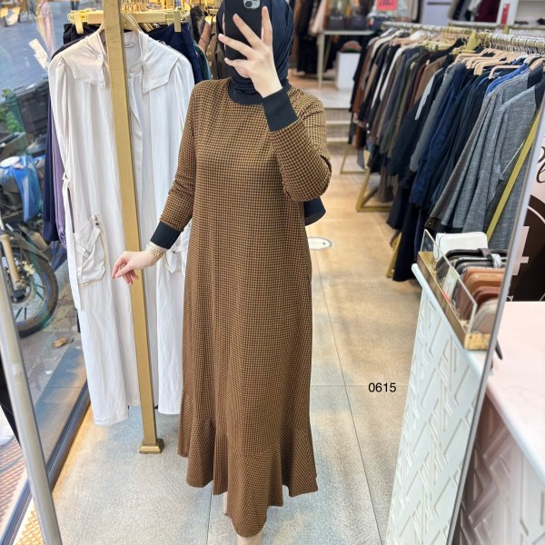 0615 Ekose Desenli Elbise - Görsel 8