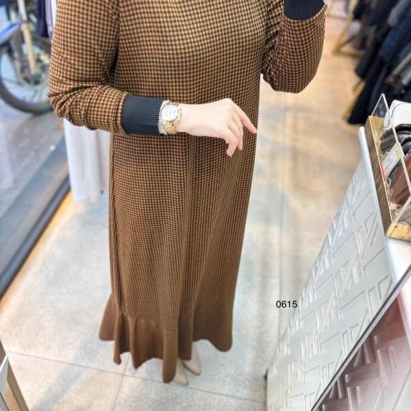 0615 Ekose Desenli Elbise - Görsel 5