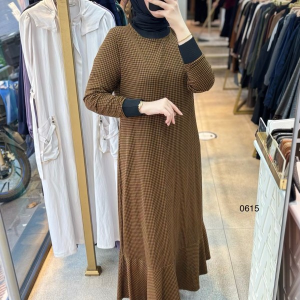 0615 Ekose Desenli Elbise - Görsel 10