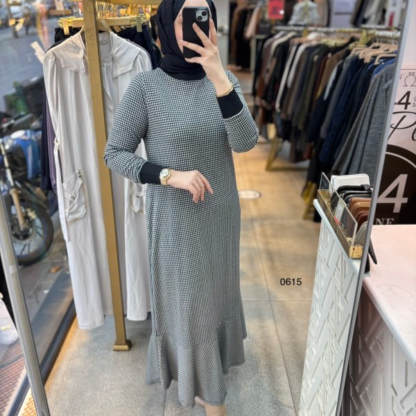 0615 Ekose Desenli Elbise - Görsel 2