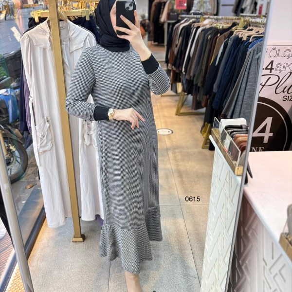 0615 Ekose Desenli Elbise - Görsel 1