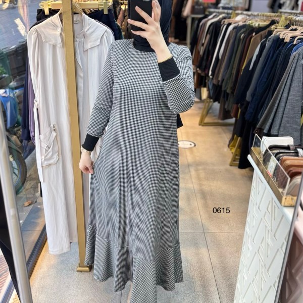 0615 Ekose Desenli Elbise - Görsel 3