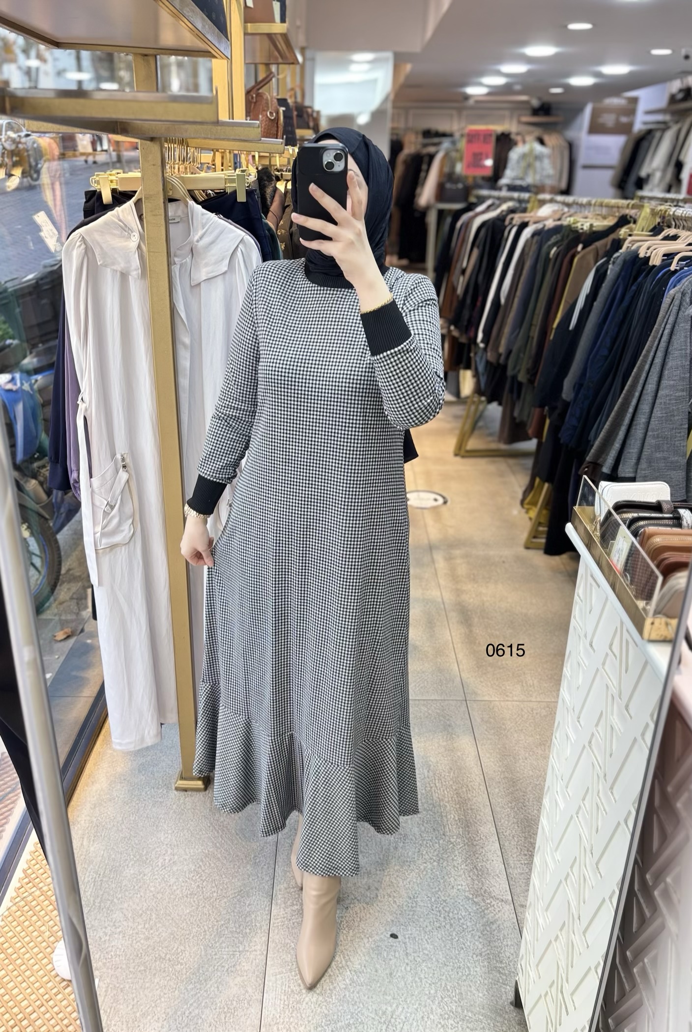 0615 Ekose Desenli Elbise - Görsel 3