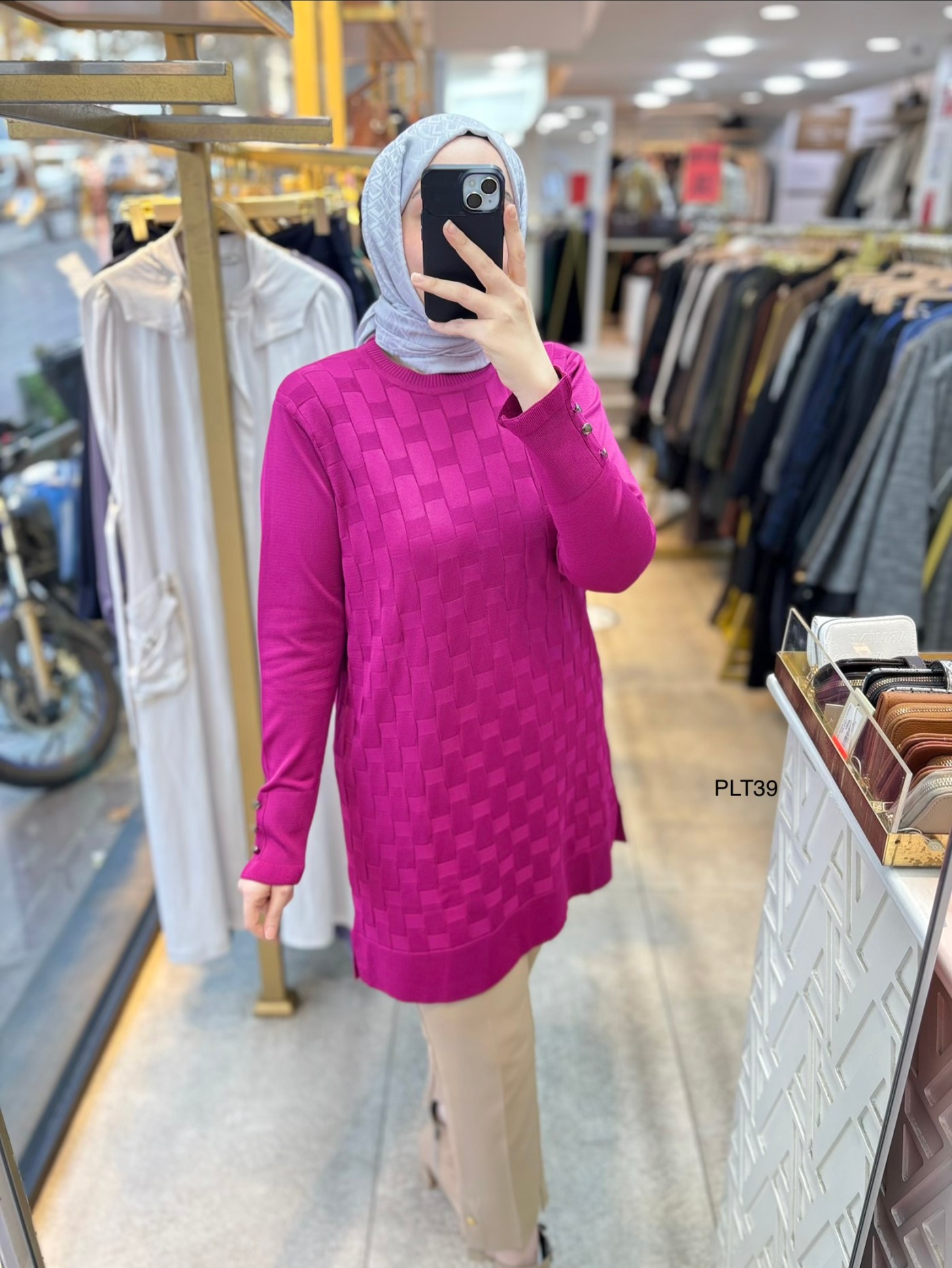 PLT39 Geometrik Desen Triko Tunik