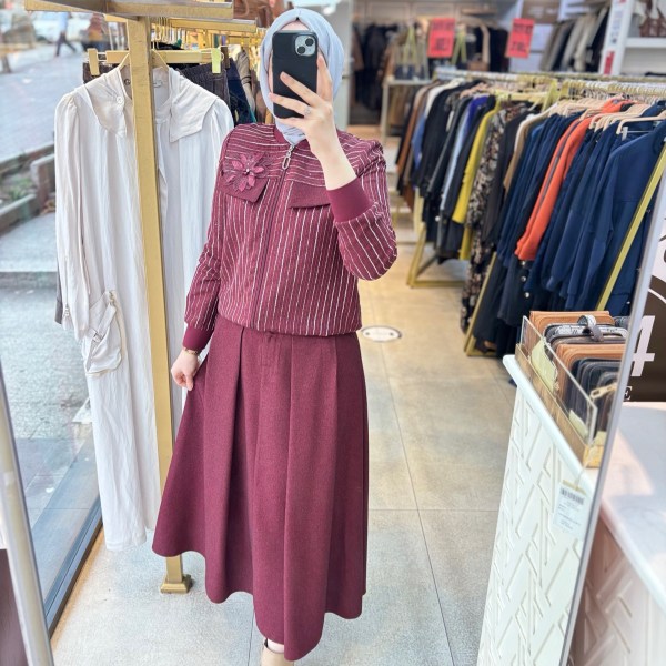 9626 Yaka Gül Detaylı Etekli Takım - Görsel 1