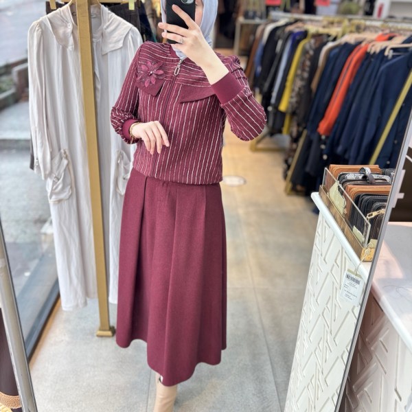 9626 Yaka Gül Detaylı Etekli Takım - Görsel 5