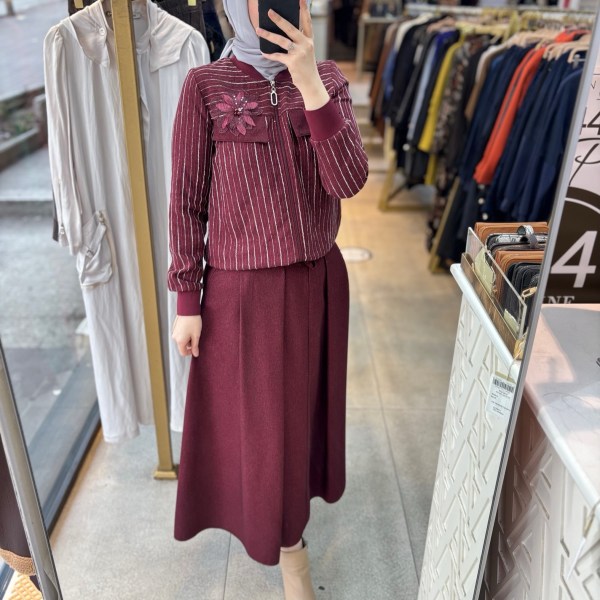 9626 Yaka Gül Detaylı Etekli Takım - Görsel 2