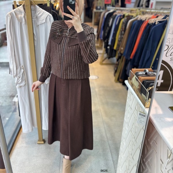 9626 Yaka Gül Detaylı Etekli Takım - Görsel 7