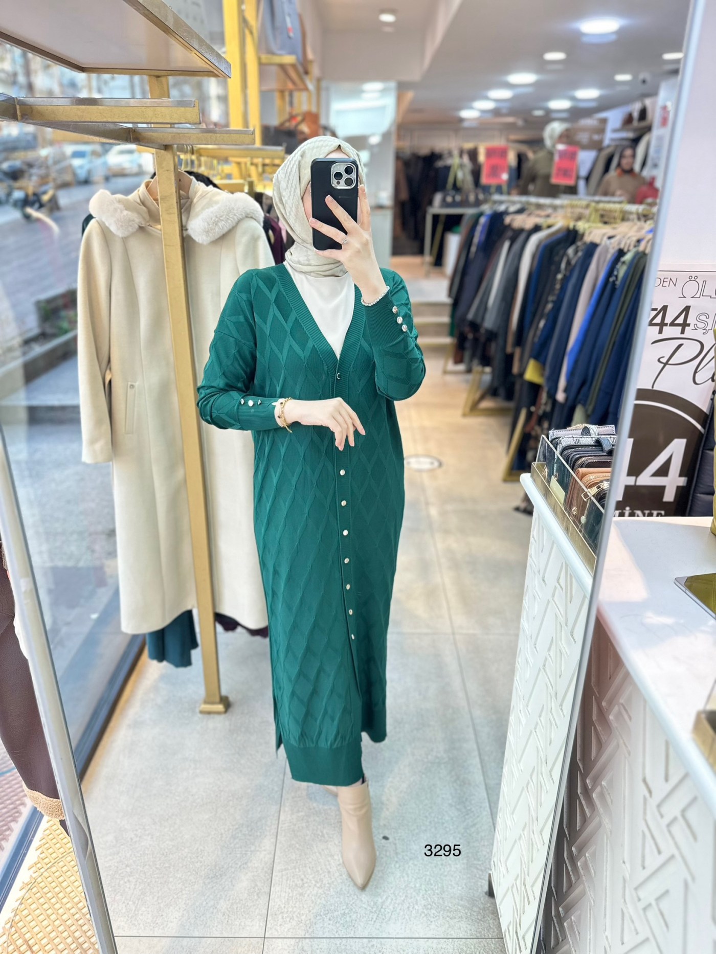 3295 Baklava Desenli Uzun Hırka