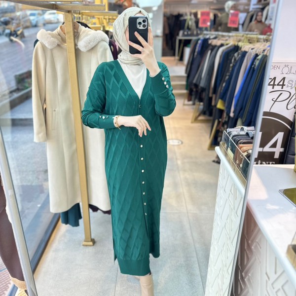 3295 Baklava Desenli Uzun Hırka - Görsel 14