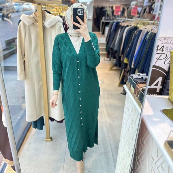 3295 Baklava Desenli Uzun Hırka - Görsel 32