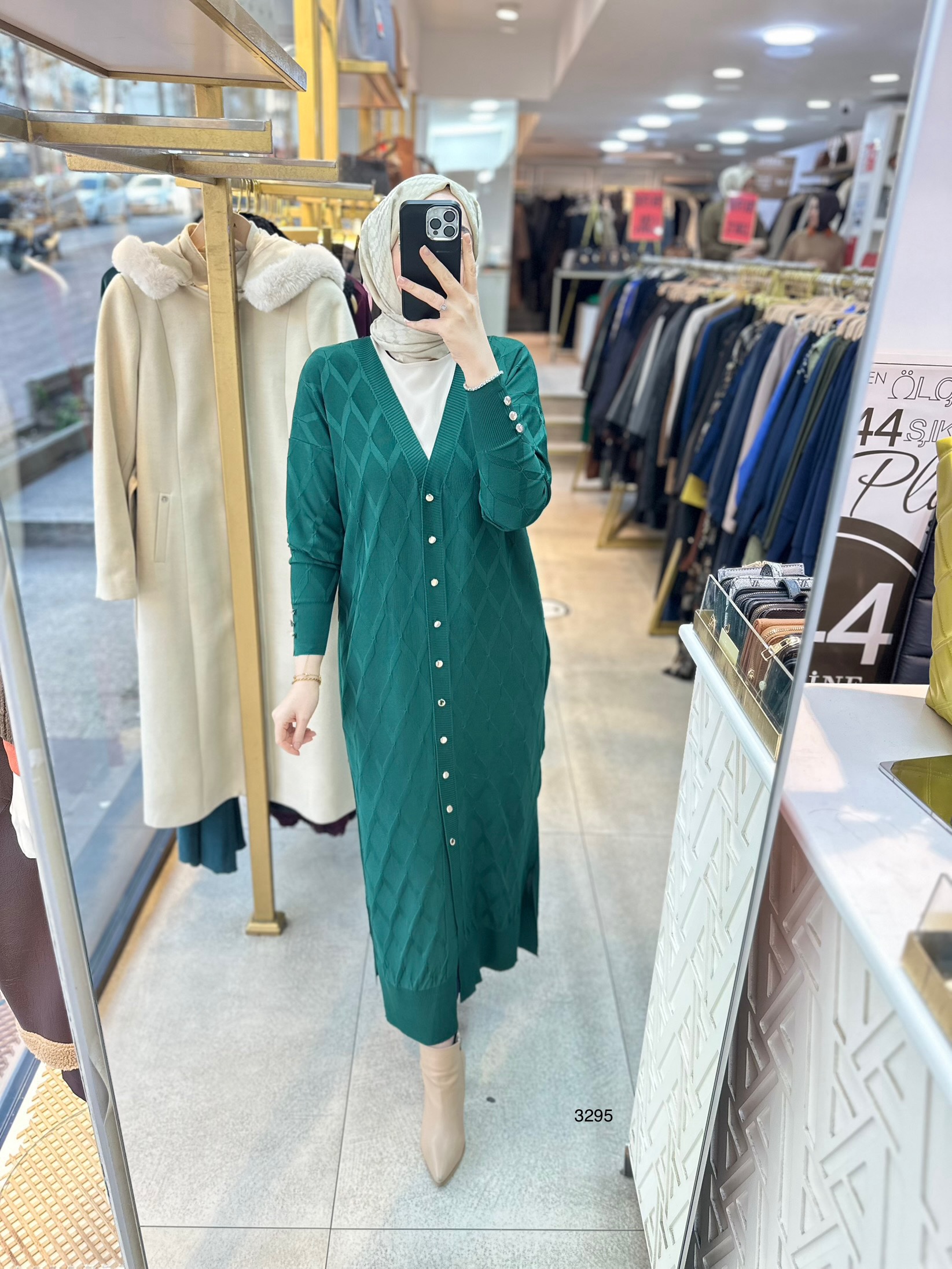 3295 Baklava Desenli Uzun Hırka - Görsel 15