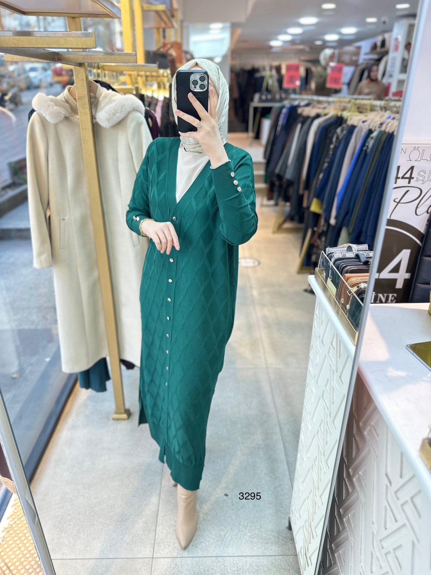 3295 Baklava Desenli Uzun Hırka