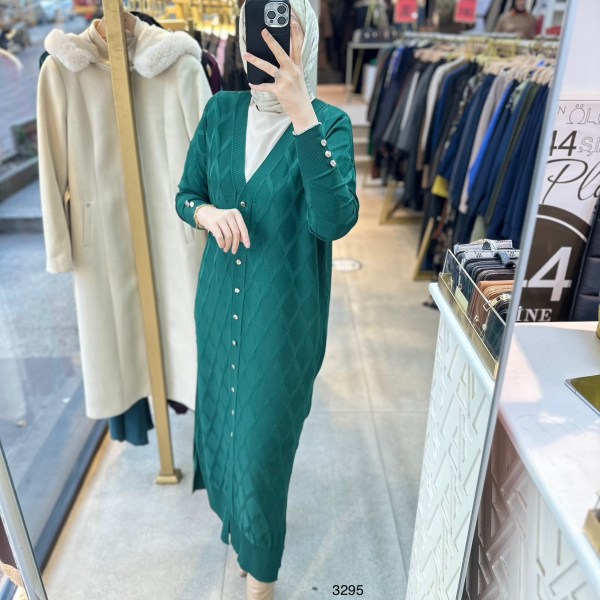 3295 Baklava Desenli Uzun Hırka - Görsel 16