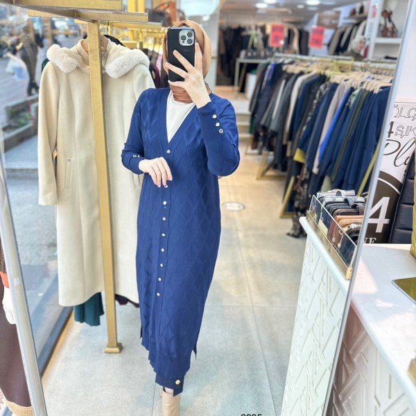 3295 Baklava Desenli Uzun Hırka - Görsel 17